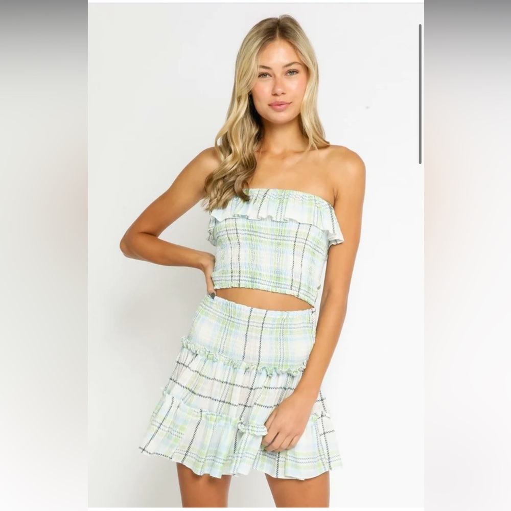 Green Plaid Skirt Set